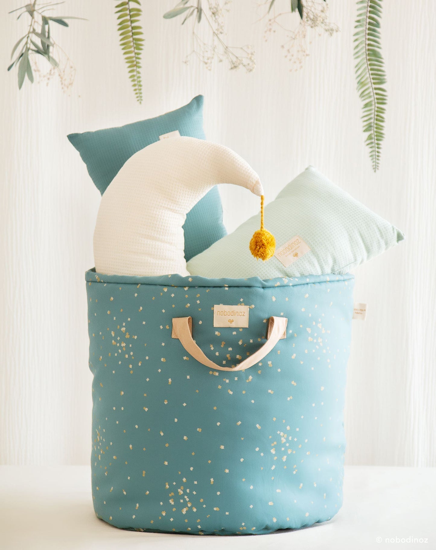Bamboo toy bag Large 60X42X42-GOLD CONFETTI/ MAGIC GREEN