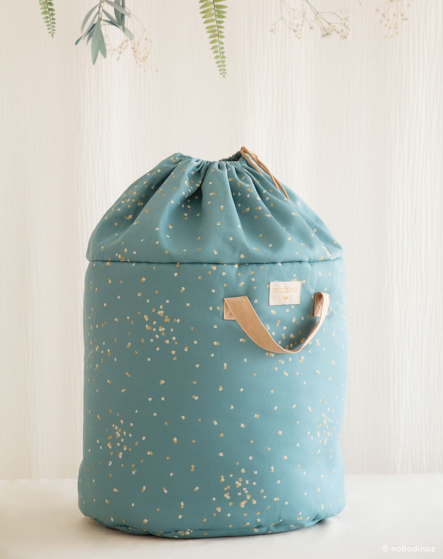 Bamboo toy bag Large 60X42X42-GOLD CONFETTI/ MAGIC GREEN