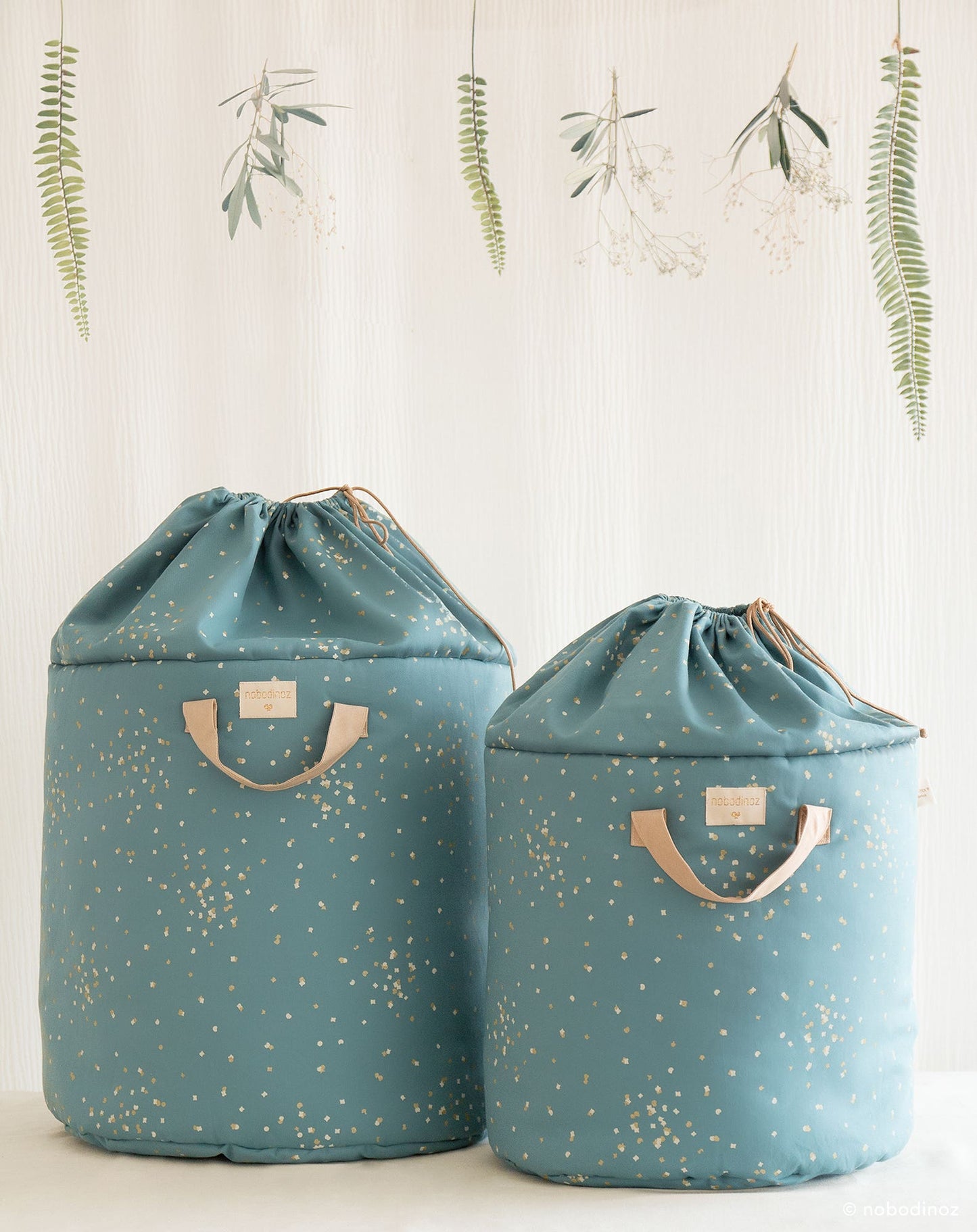 Bamboo toy bag Large 60X42X42-GOLD CONFETTI/ MAGIC GREEN