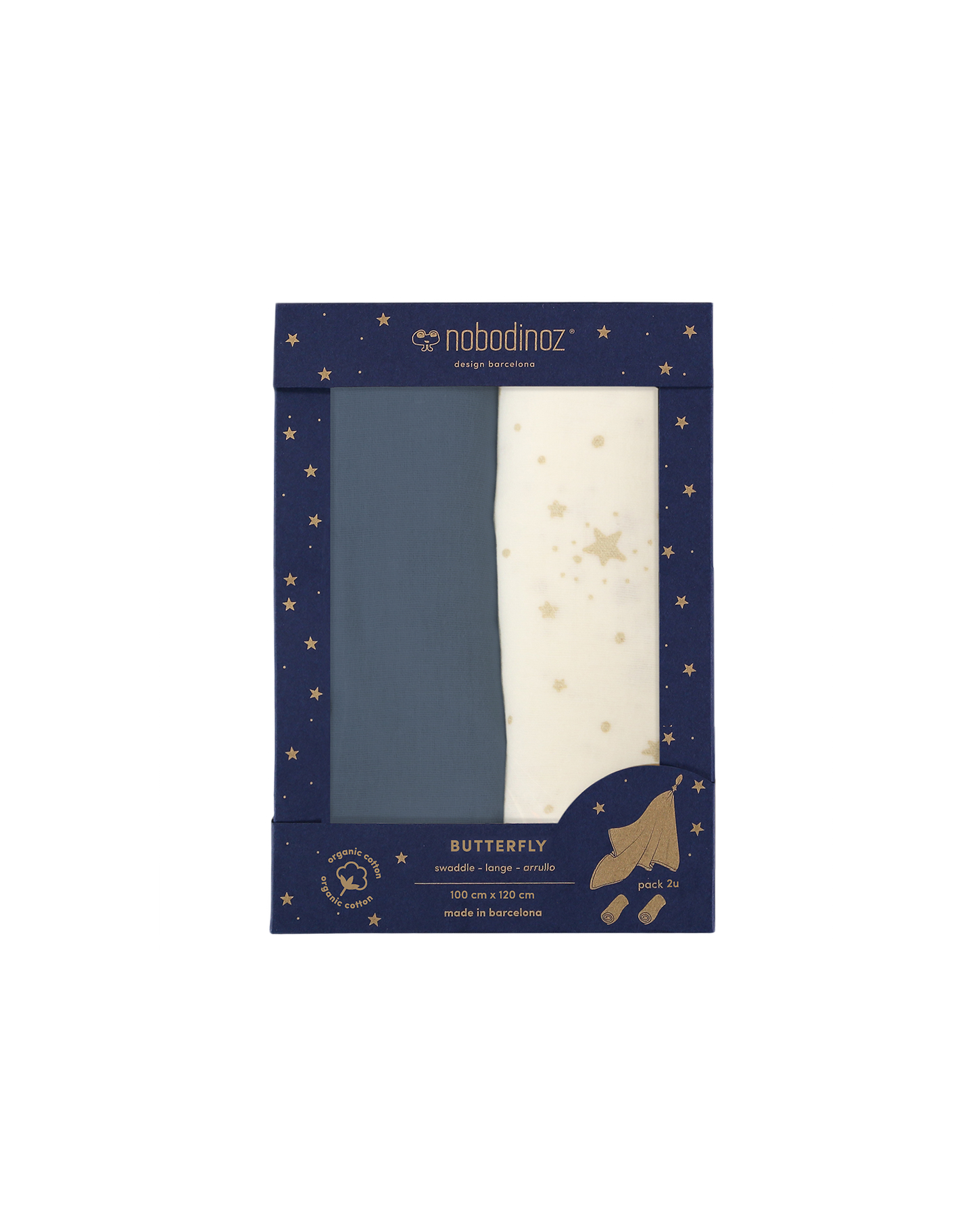 BOX 2U BUTTERFLY SWADDLES 100X120-BLUE
