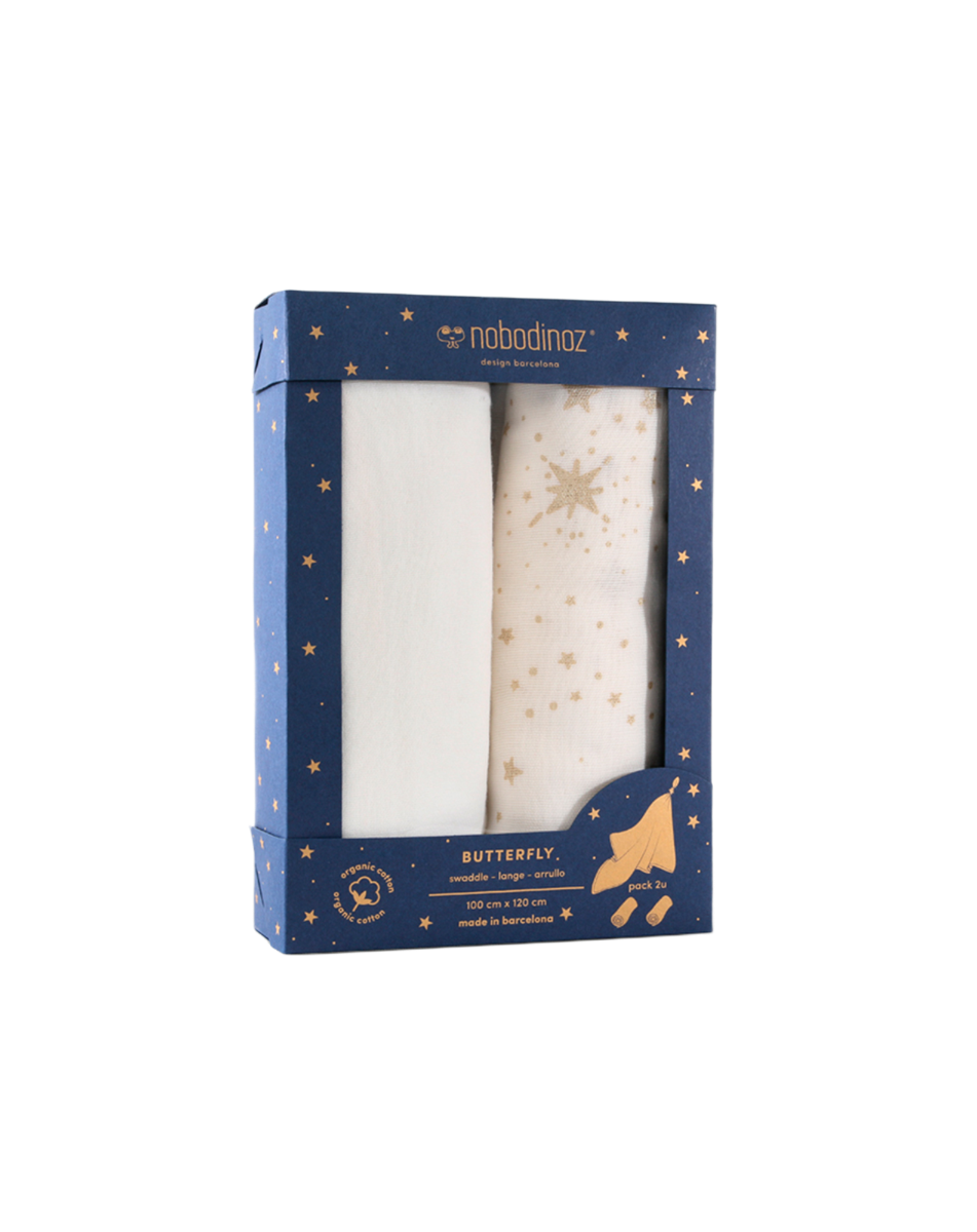 BOX 2U BUTTERFLY SWADDLE 100X120-NEW-WHITE