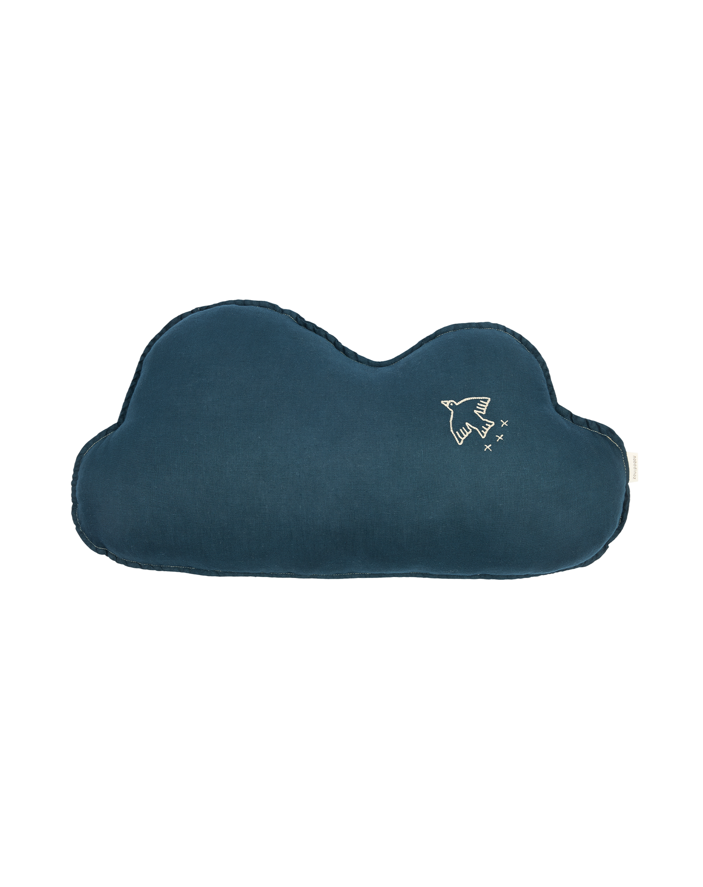 Coussin nuage L1N0 en lin français lavé - Broderie oiseau