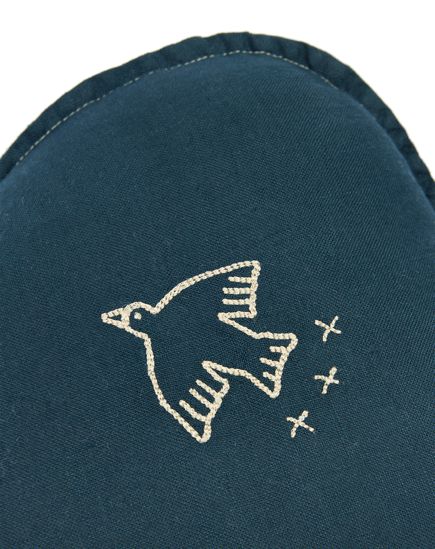 Coussin nuage L1N0 en lin français lavé - Broderie oiseau