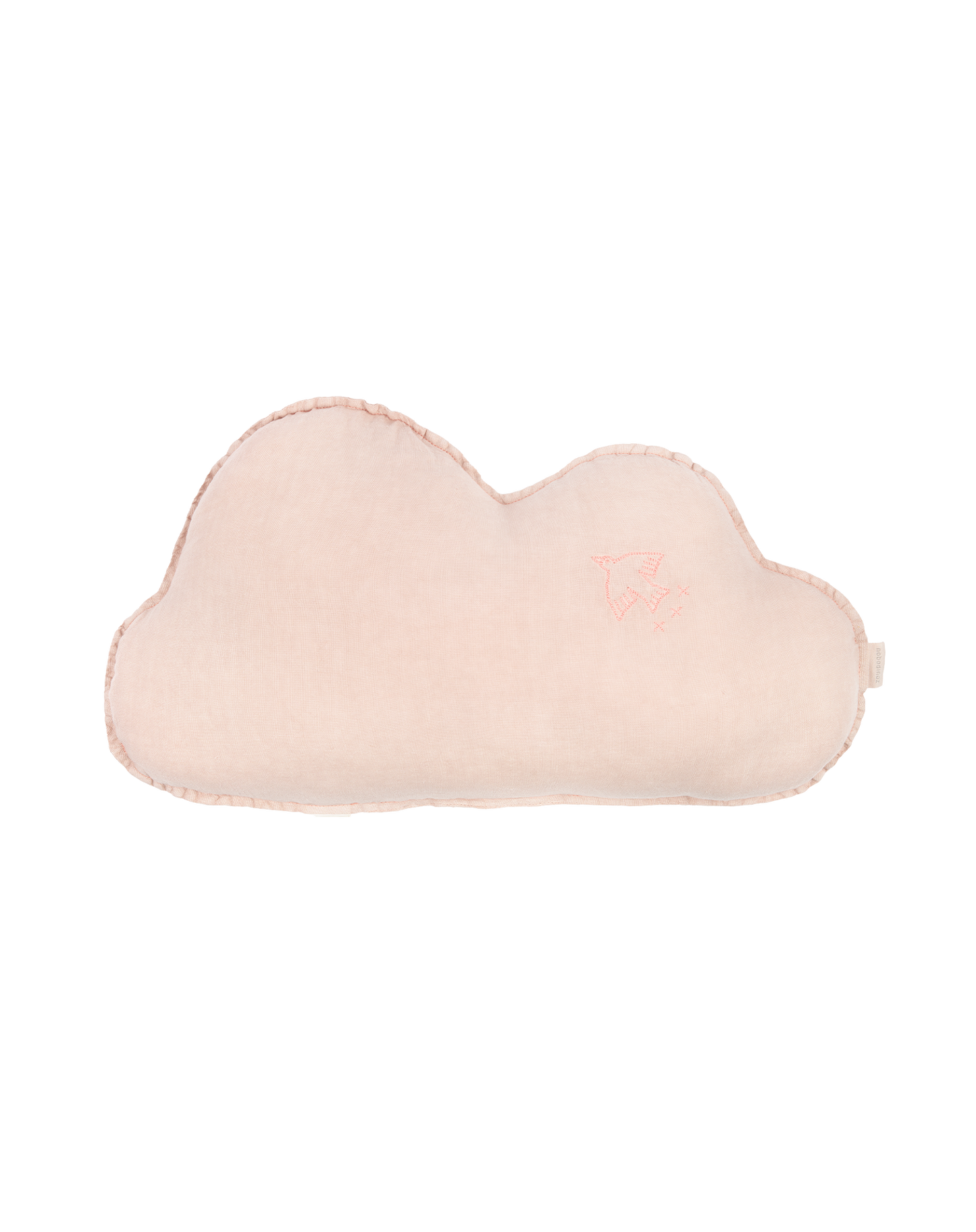 Coussin nuage L1N0 en lin français lavé - Broderie oiseau