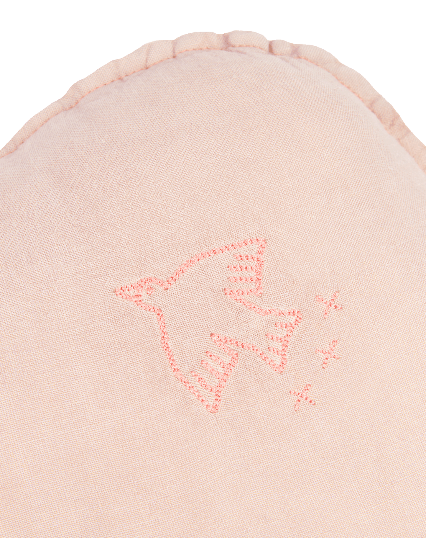 Coussin nuage L1N0 en lin français lavé - Broderie oiseau