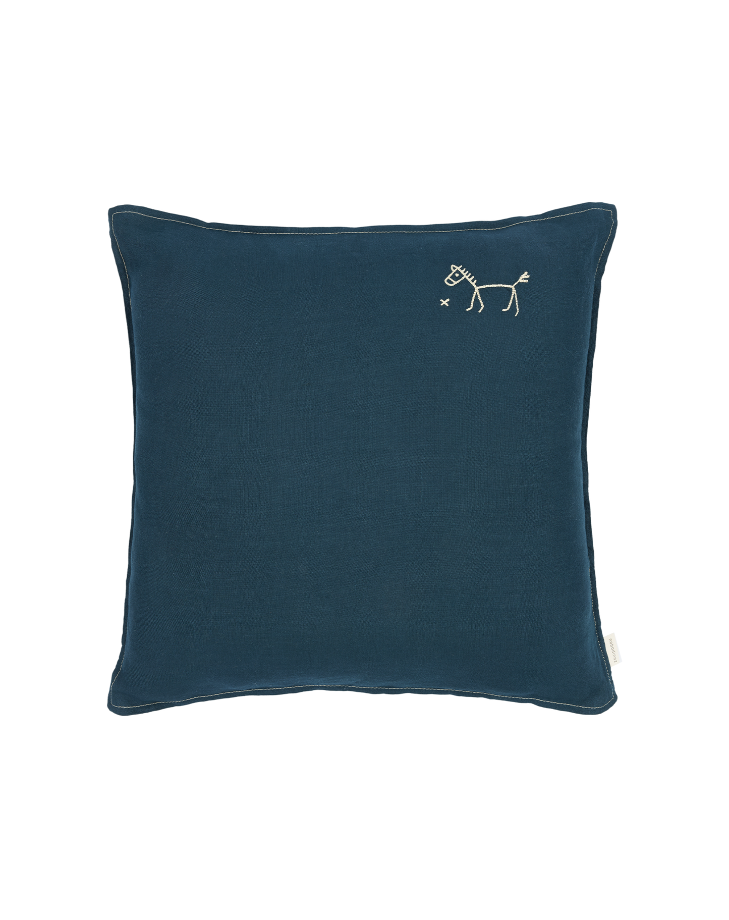 Coussin carré brodé L1N0 en lin français lavé