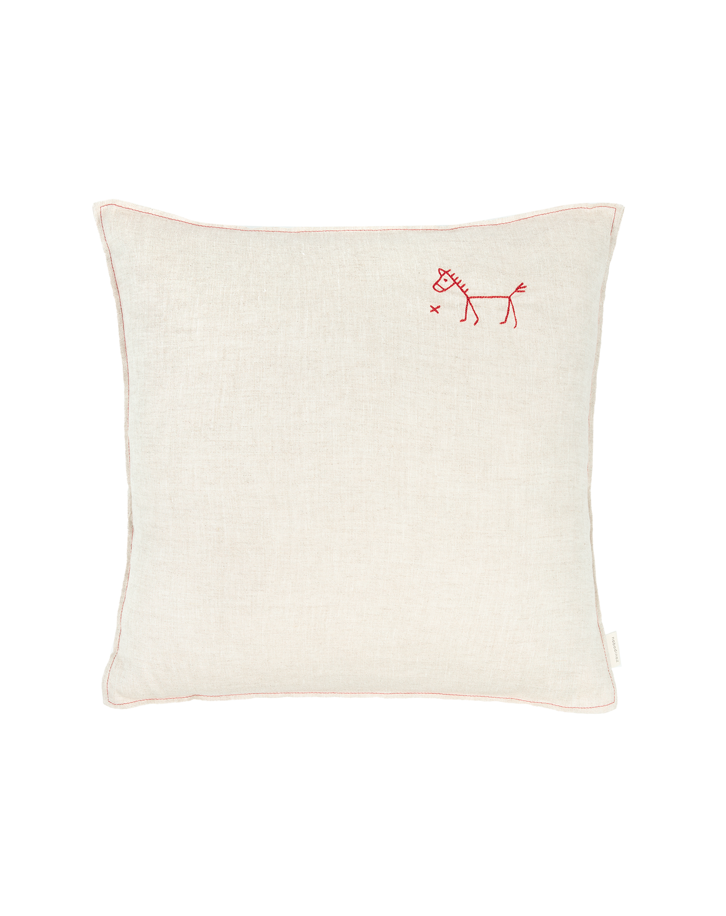 Coussin carré brodé L1N0 en lin français lavé