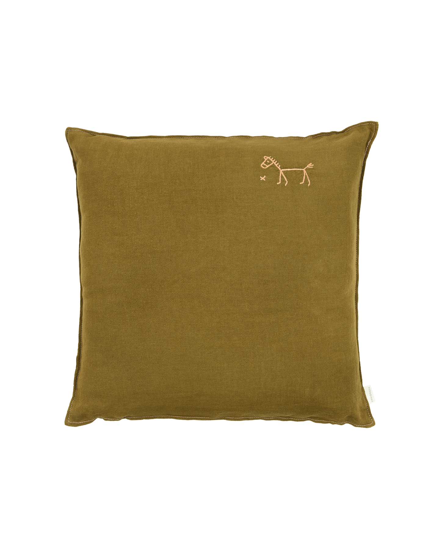 Coussin carré brodé L1N0 en lin français lavé