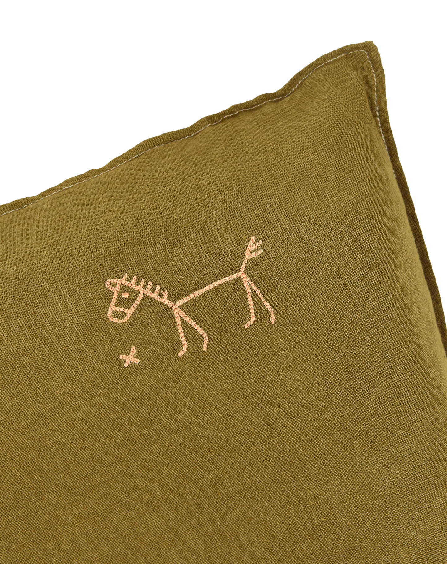 Coussin carré brodé L1N0 en lin français lavé