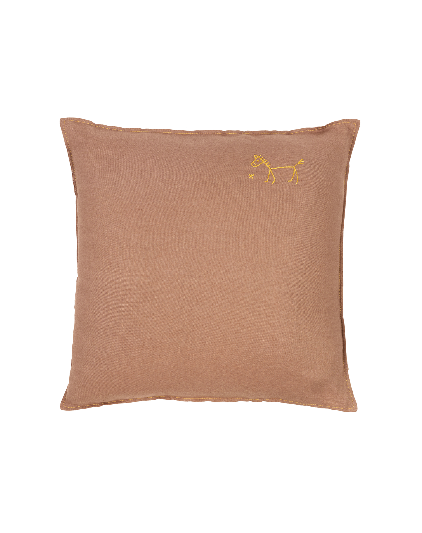 Coussin carré brodé L1N0 en lin français lavé