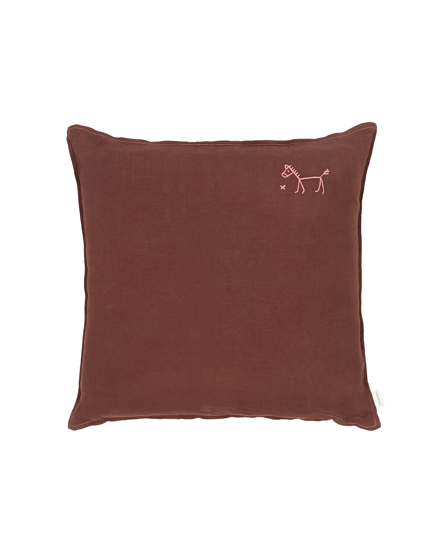 Coussin carré brodé L1N0 en lin français lavé