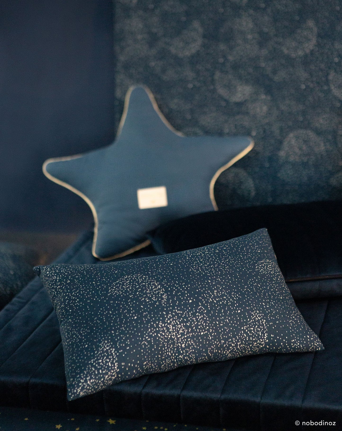 LAUREL SMALL CUSHION 22X35 GOLD BUBBLE / NIGHT BLUE
