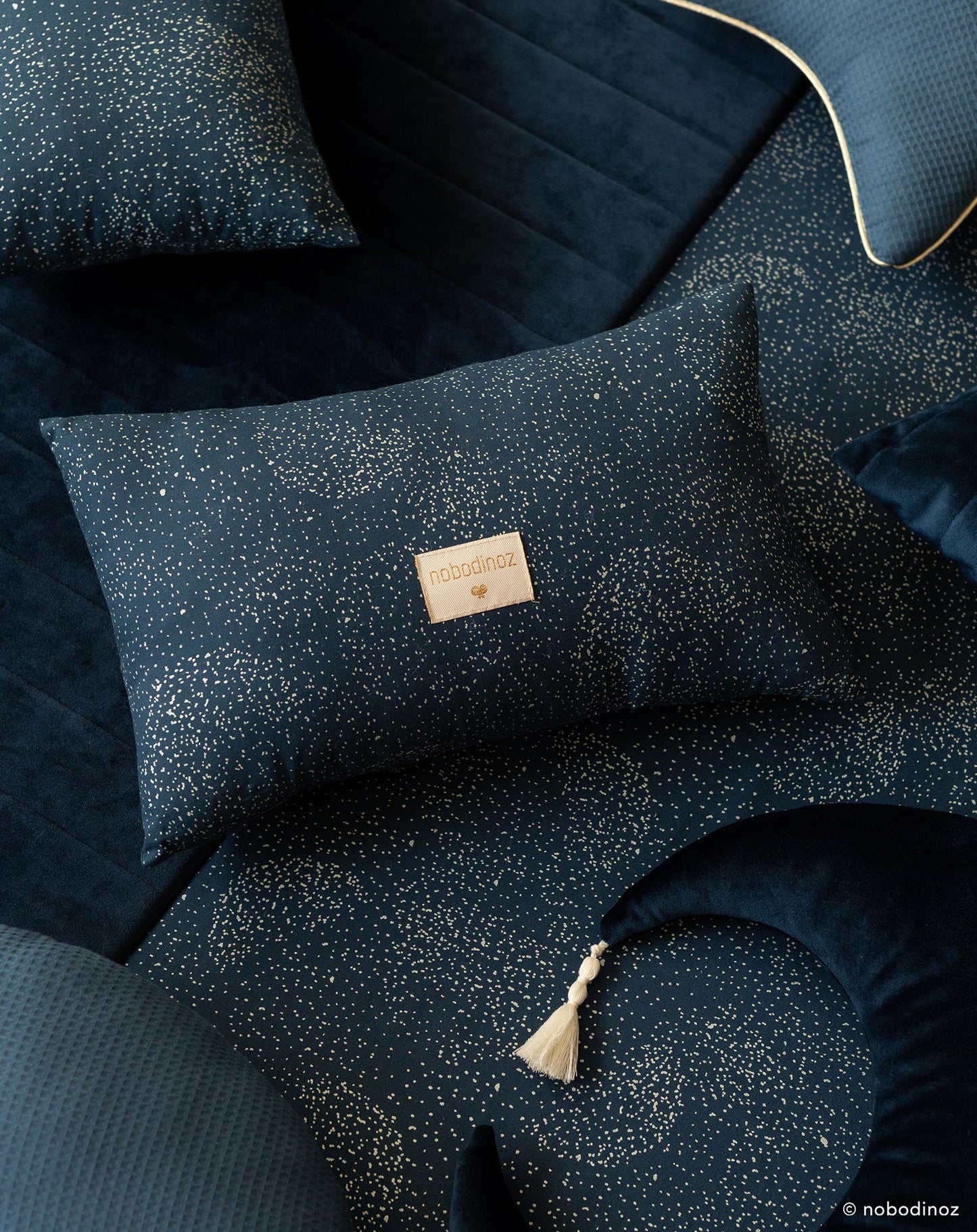 LAUREL SMALL CUSHION 22X35 GOLD BUBBLE / NIGHT BLUE