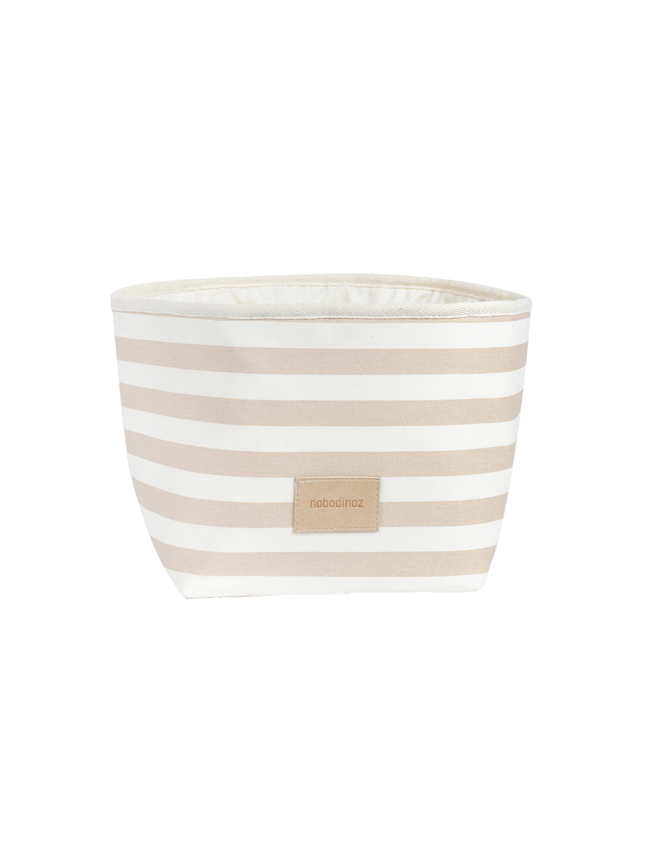 Little Django toy basket 18 x 18 x 18 Taupe thin stripes Natural