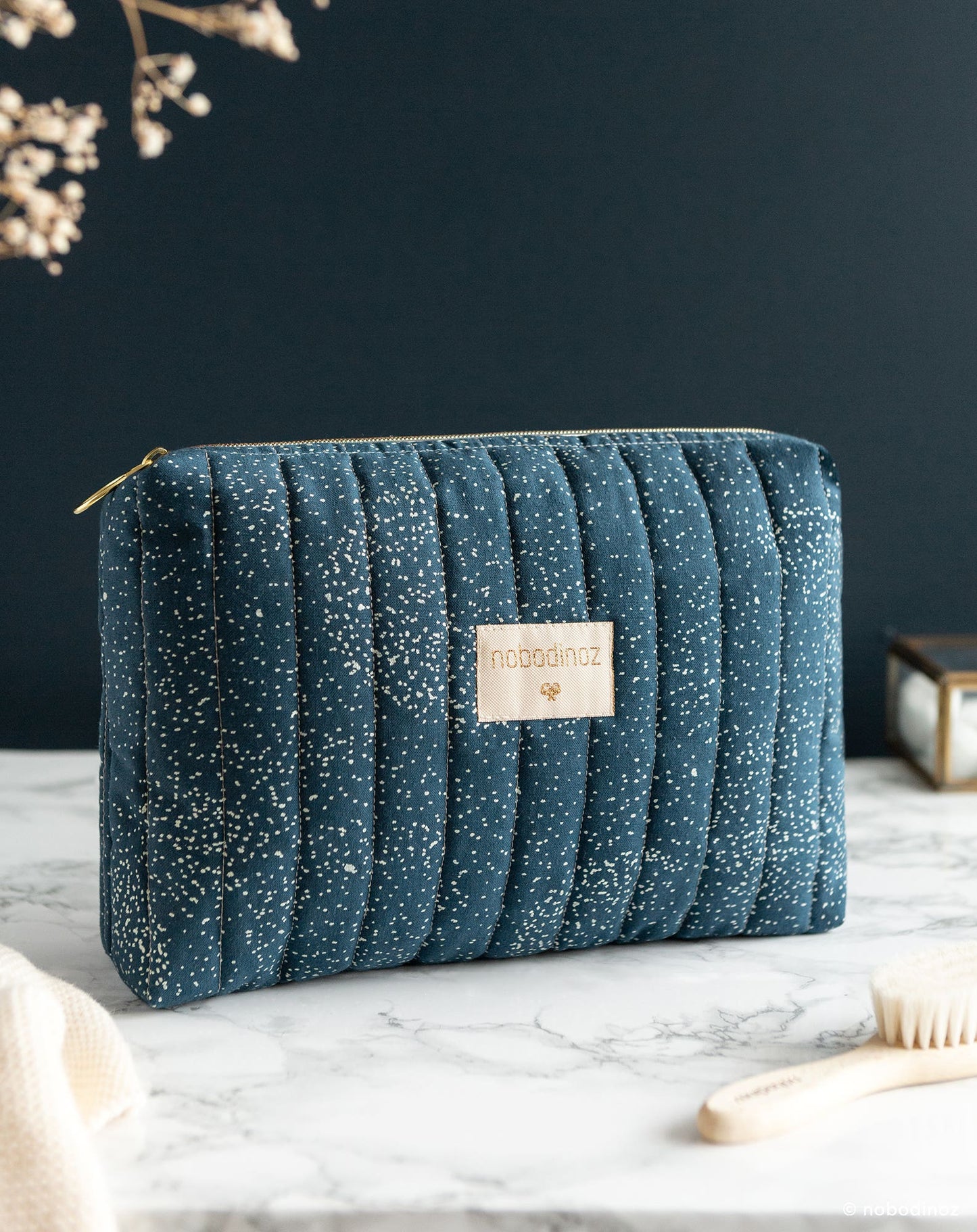 TRAVEL VANITY CASE gold bubble night blue
