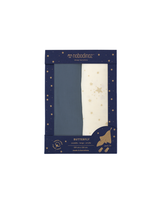 BOX 2U BUTTERFLY SWADDLES 100X120-BLUE