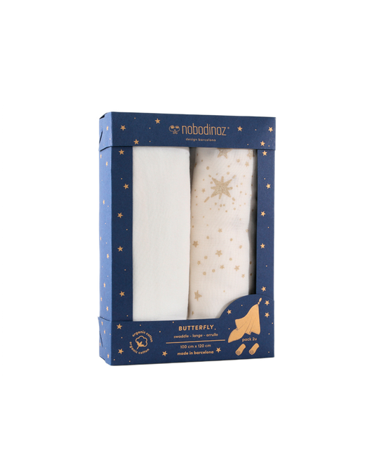 BOX 2U BUTTERFLY SWADDLES 100X120-WHITE