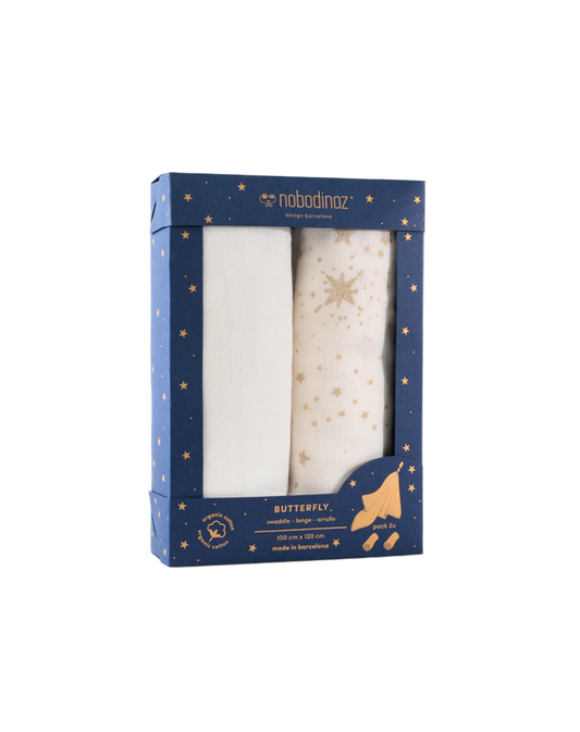 BOX 2U BUTTERFLY SWADDLE 100X120-NEW-WHITE