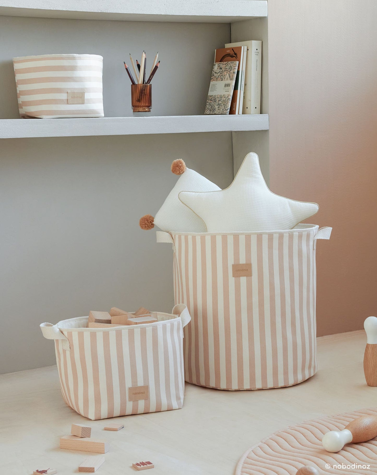 Django Toy Basket 22 x 23 x 23 Taupe stripes Natural