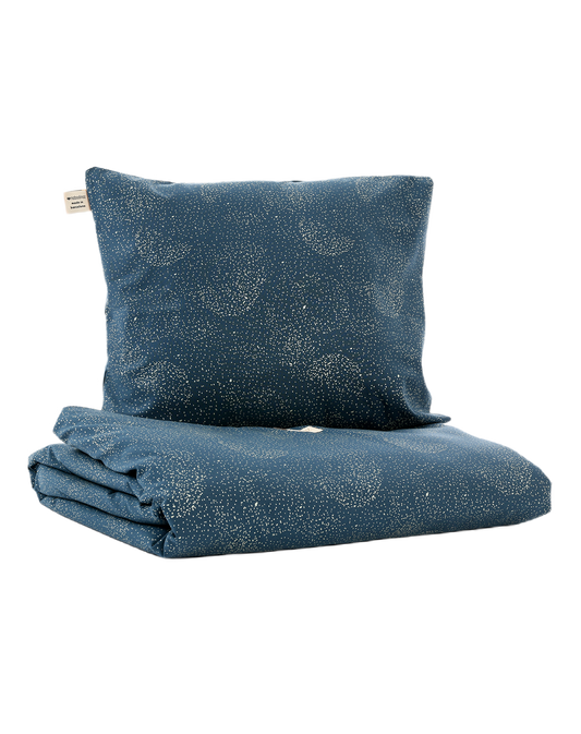 HIMALAYA DUVET COVER BB 100X148 GOLD BUBBLE/ NIGHT BLUE