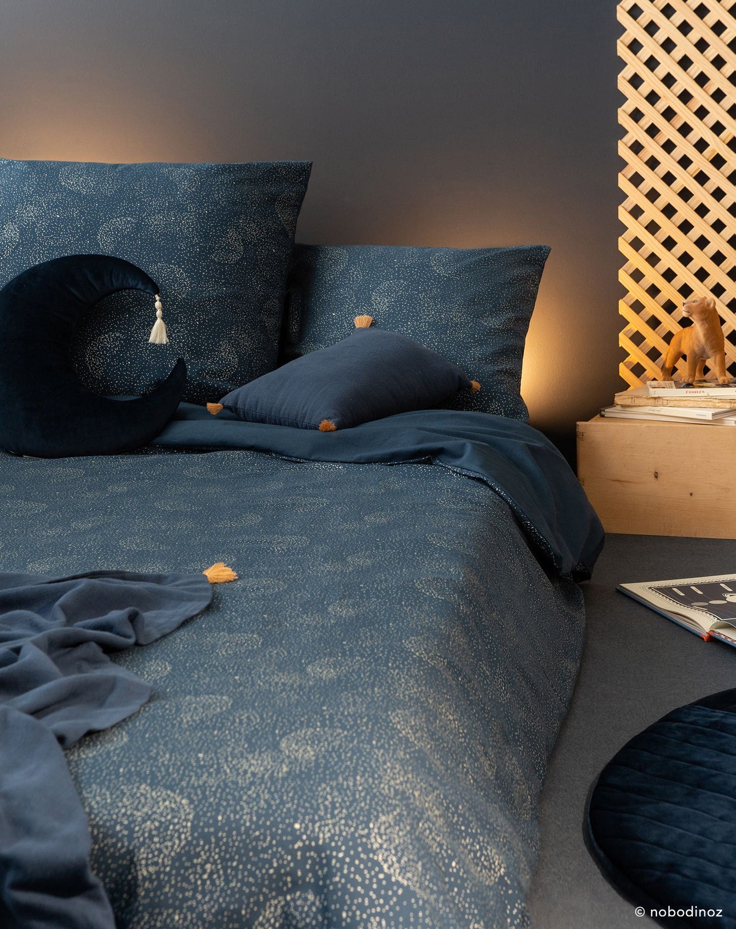 HIMALAYA DUVET COVER BB 100X148 GOLD BUBBLE/ NIGHT BLUE