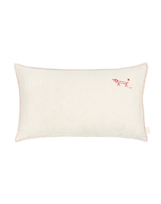Coussin rectangulaire brodé  L1N0 en lin français lavé