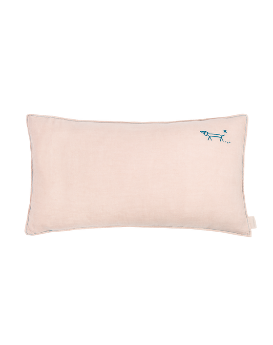 Coussin rectangulaire brodé  L1N0 en lin français lavé