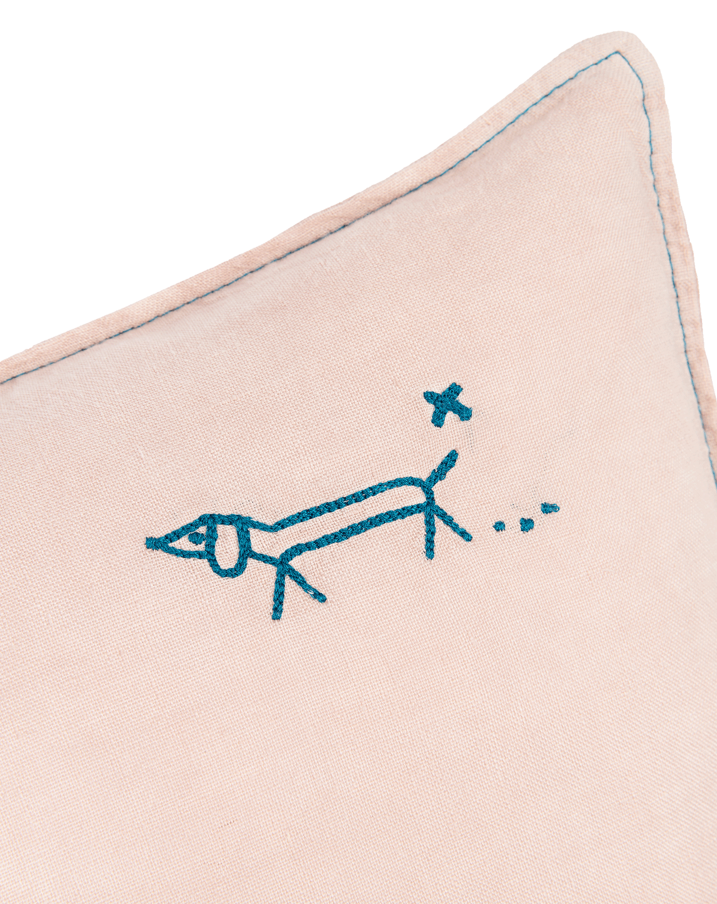 Coussin rectangulaire brodé  L1N0 en lin français lavé