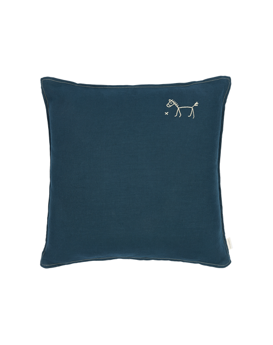 Coussin carré brodé L1N0 en lin français lavé