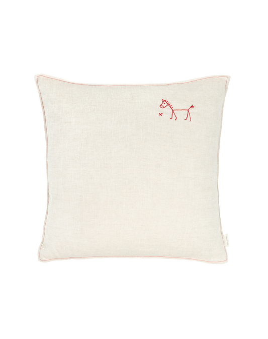 Coussin carré brodé L1N0 en lin français lavé