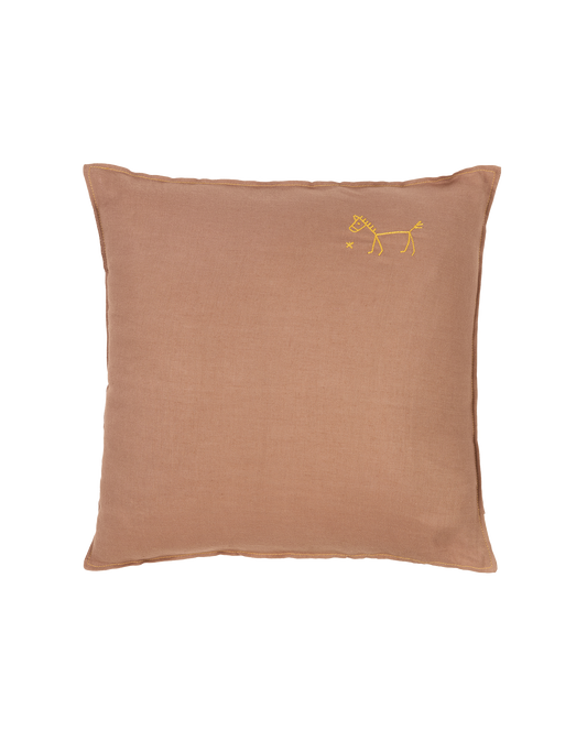 Coussin carré brodé L1N0 en lin français lavé