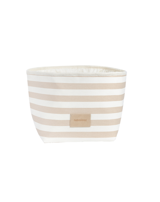 Little Django toy basket 18 x 18 x 18 Taupe thin stripes Natural