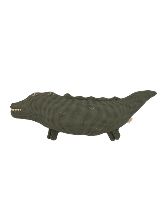 Coussin Wabi-Sabi crocodile brodé en coton lavé